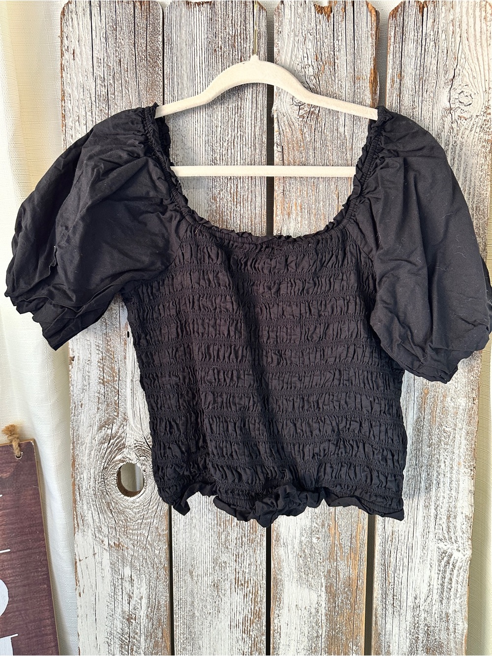Maurices Black Smocked Puff Sleeve Crop Top